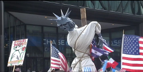 Lady Liberty Blow Up Doll Tied To Pole