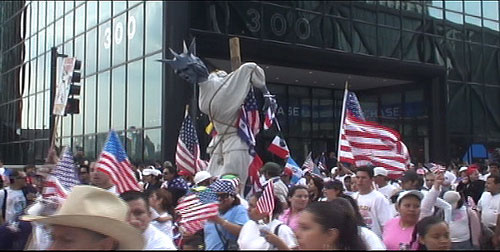 Lady Liberty Blow Up Doll  Tied To Pole