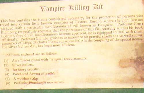 Mercer Museum Vampire Killing Kit Label